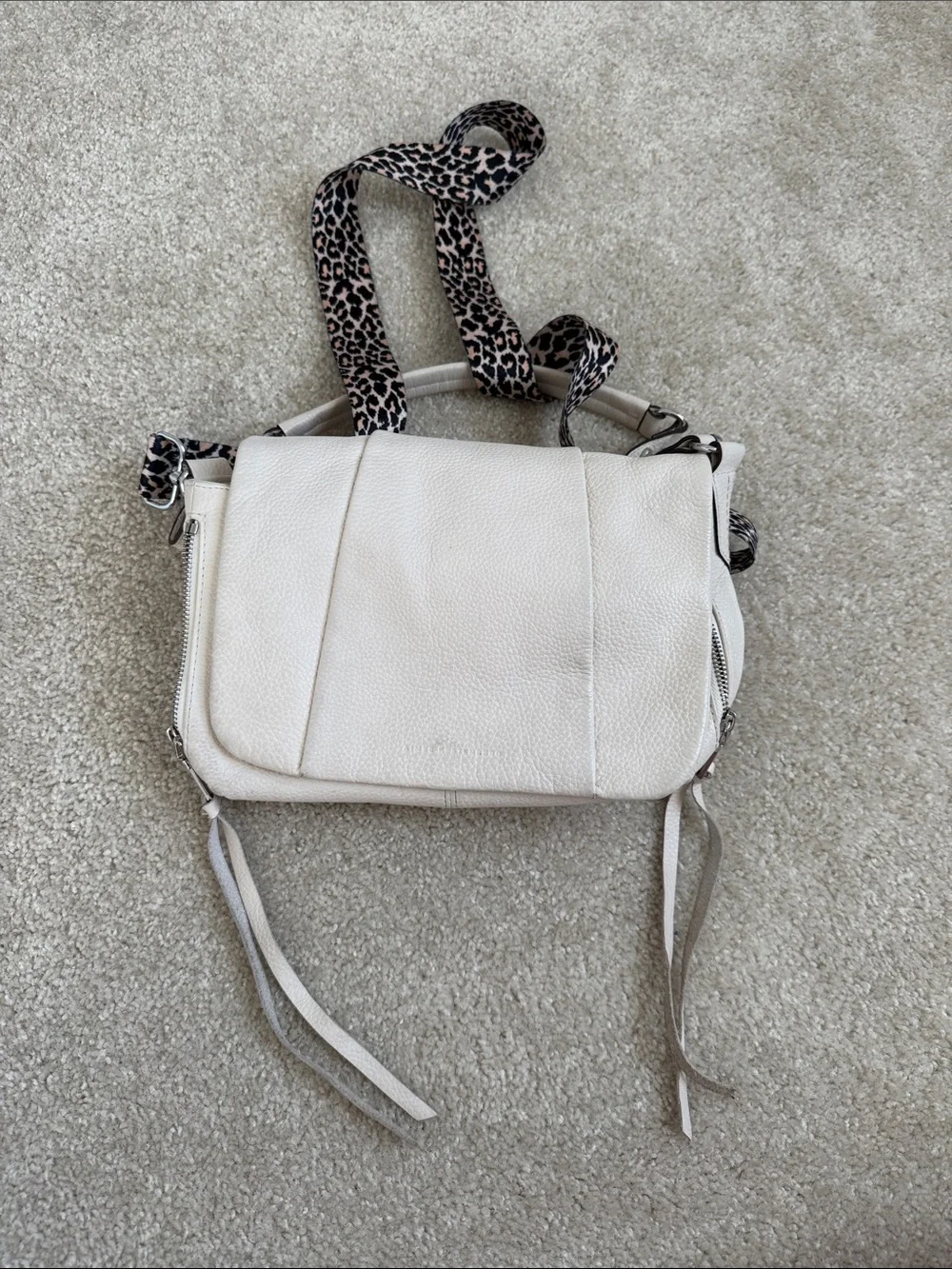 Aimee Kestenberg Cream Leather Hobo with Leopard Strap